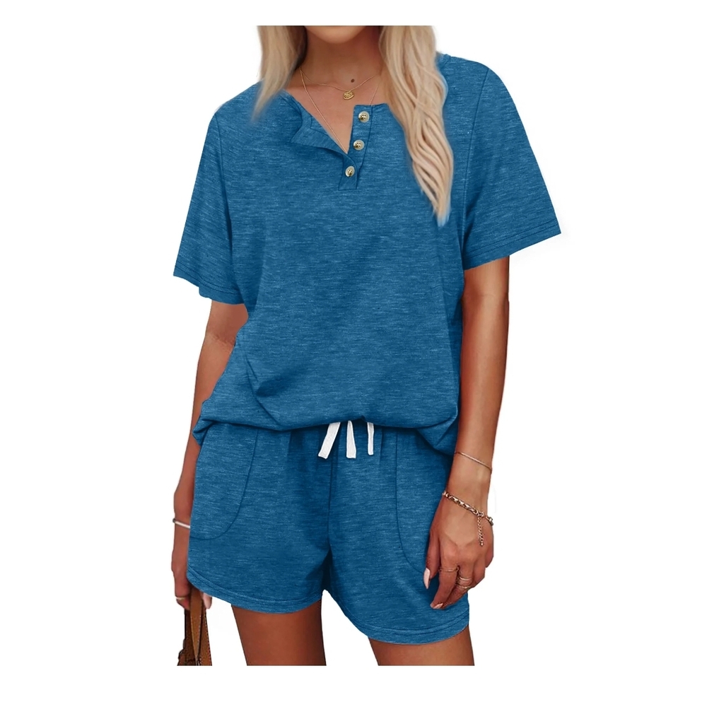 Blue Button-Up Lounge Set